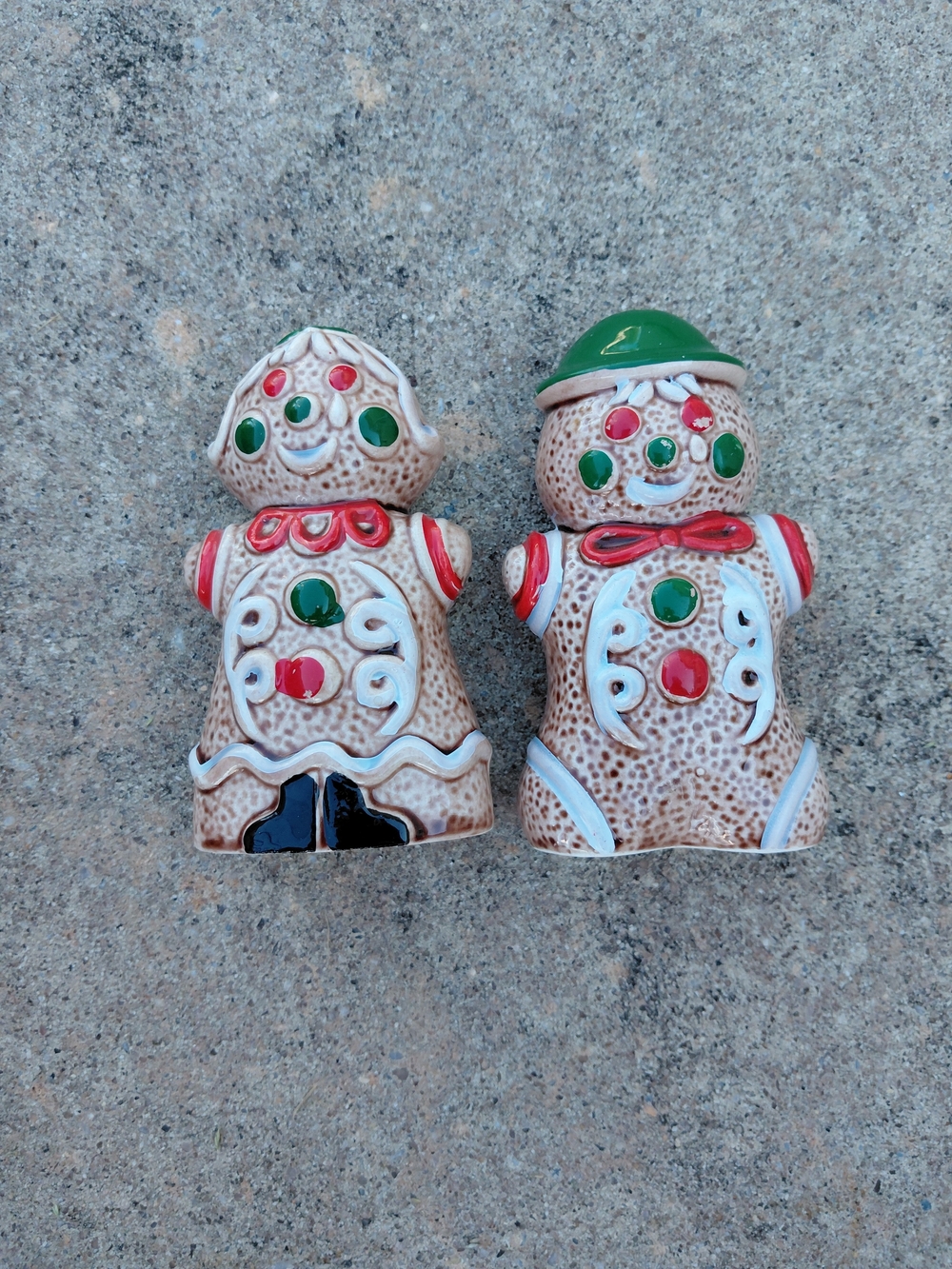 Ceramic Gingerbread Couple Salt and Pepper Shakers - Festive Brown and Green